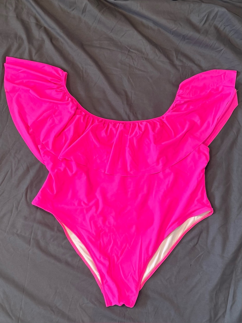 White Birch Bright Pink One-Piece Swimsuit w/off Shoulder Flutter Sleeves sz 3X